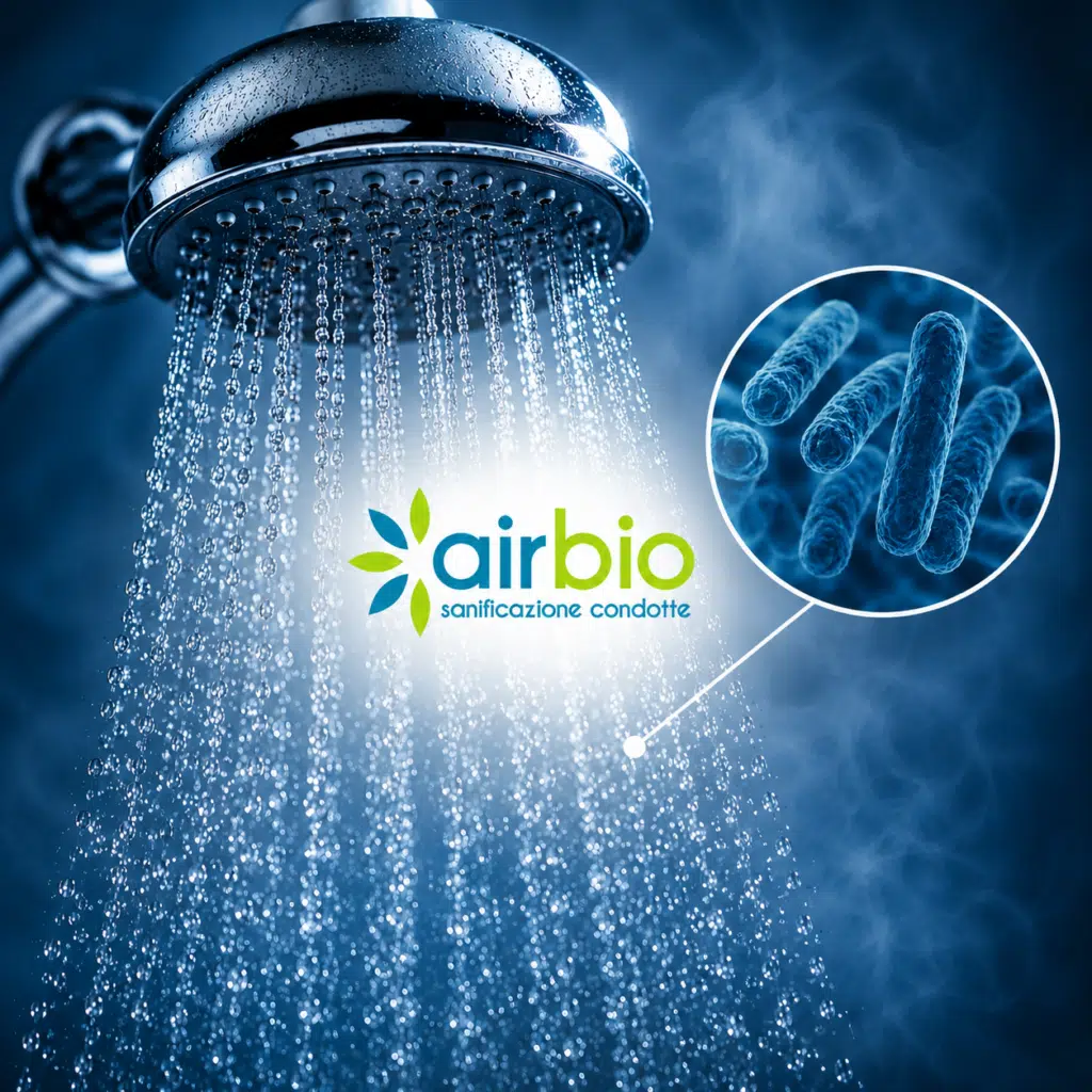 Illustration of shower water and bacteria