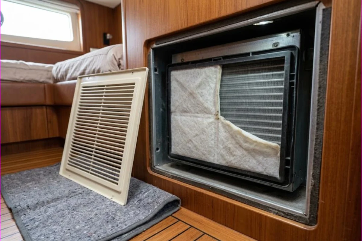 The same fan coil filter clean and the coil clear after turnaround sanitization