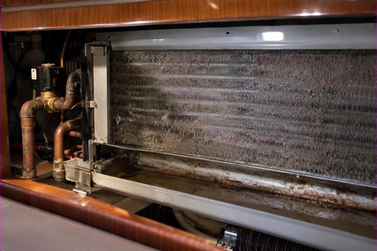 The same hull liner panel dry and clean after condensation control and remediation