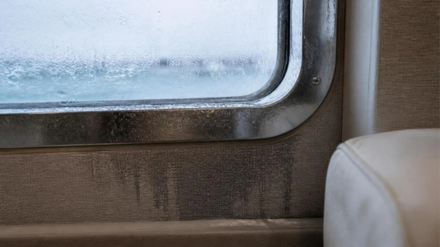 Condensation and damp on a yacht interior surface