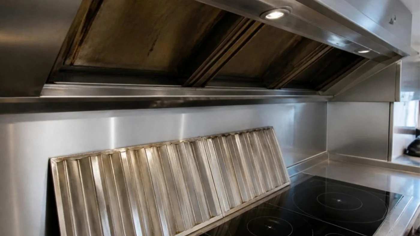 Yacht galley extraction canopy with the baffle filters removed
