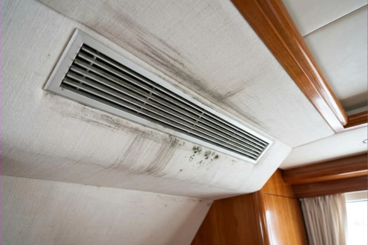 Interior before treatment on a yacht