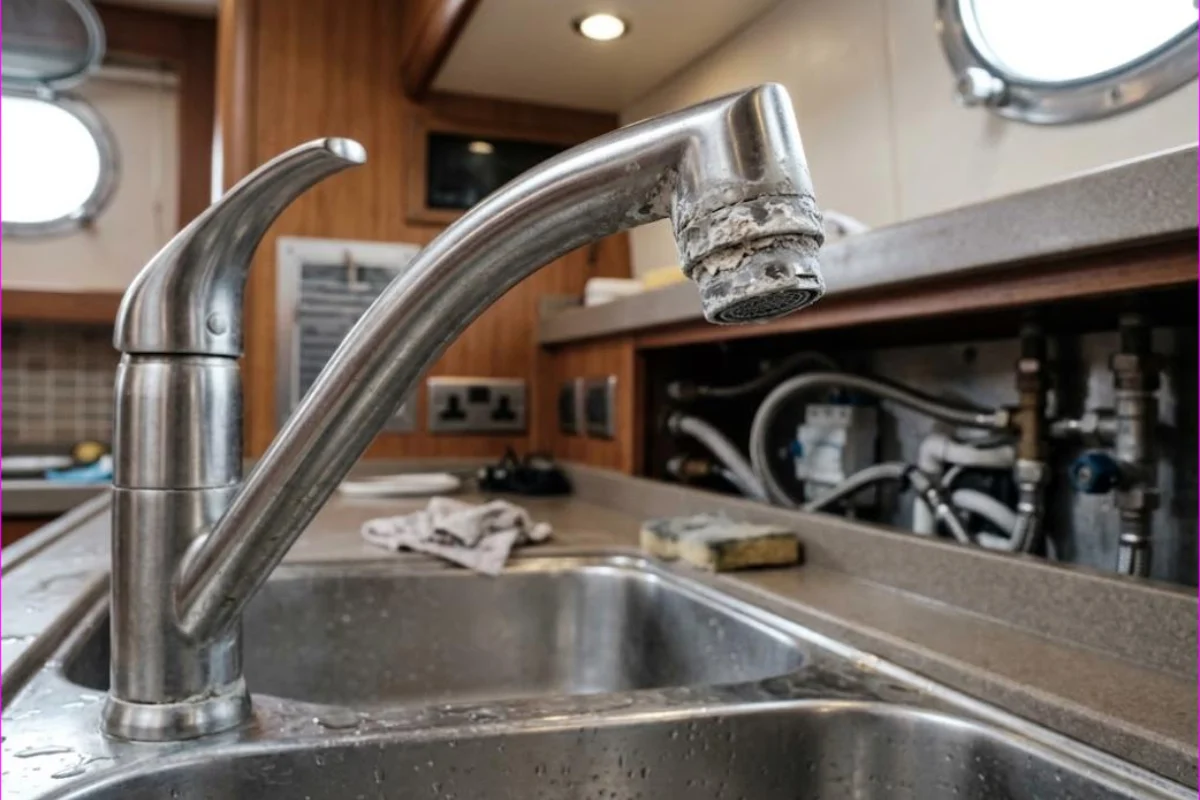 Water sampling before treatment on a yacht